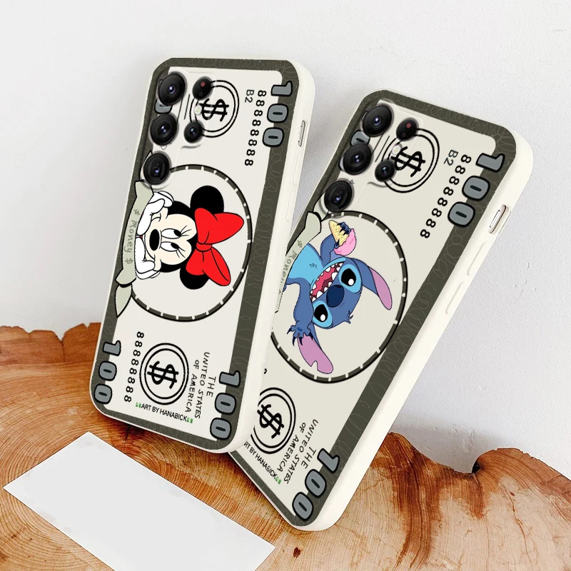 

Liquid Rope Cover Dollar Mickey Minnie Stitch Phone Case For Samsung Galaxy S22 S21 S20 FE S10 Note 20 10 Plus Lite Ultra 5G