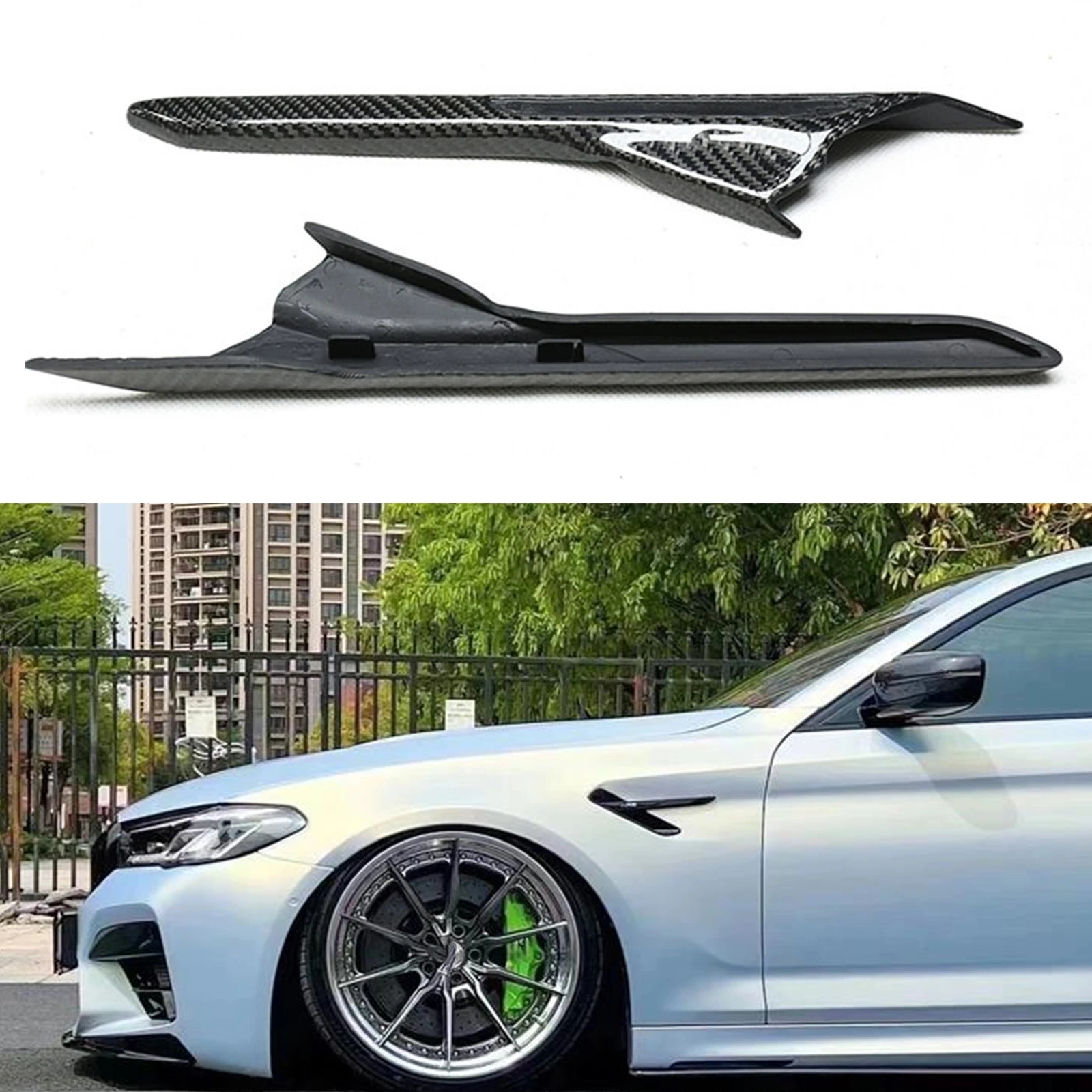 

2PCS Real Carbon Fiber Side Fender Fin Air Vent Trim Sticker Decoration Auto Part For BMW F90 M5 2018 2019 2020 2021 2022