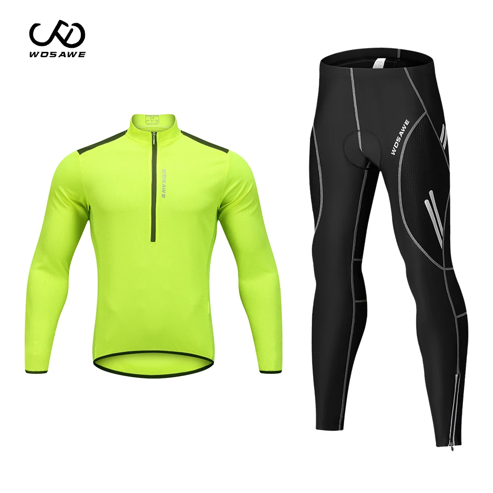 

WOSAWE Spring Summer Men Bicycle Suit Breathable Reflective MTB Bike Long Top Shirt Padded Pants Clothing Set Cycling Jersey Kit