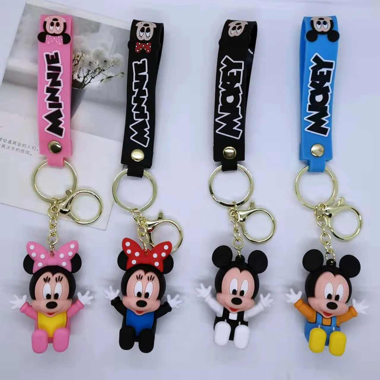 Disney Mickey and Minnie Baby Keychain Creative Cute Keyring Fashion Bag Ornament Car Key Chain Gift for Girl Boy Kids