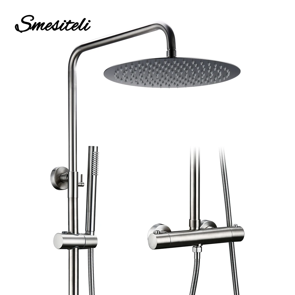 Tatic Shower Faucets Sets Wall Mount Brass Bathroom Mixer Rainshower Faucet Rainfall Shower Systems Thermo