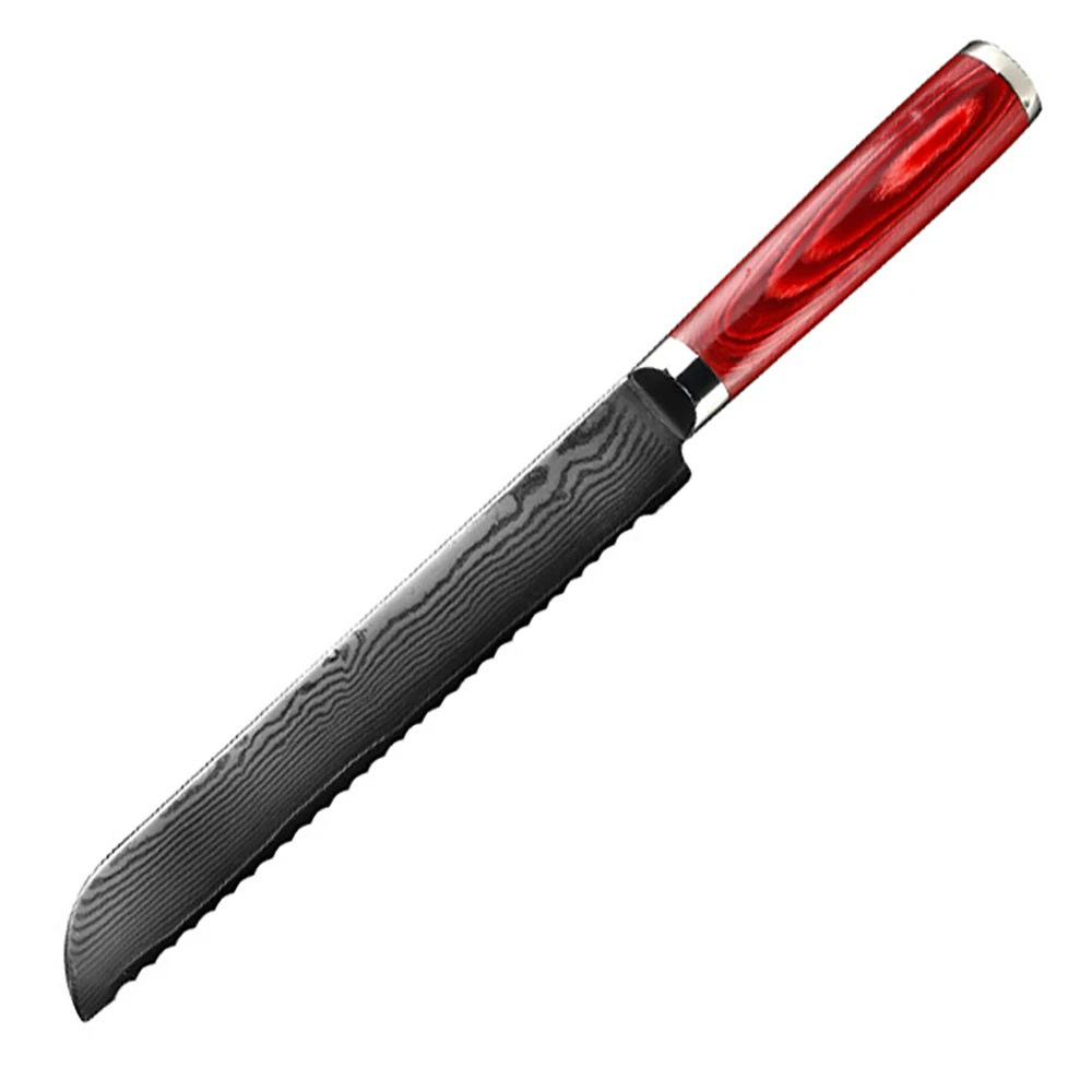 

Damascus Bread Knife Japanese Chef Professional Kitchen Knives 67 Layers VG10 Damascus Steel Messer Frozen Meat Serrated Cutter