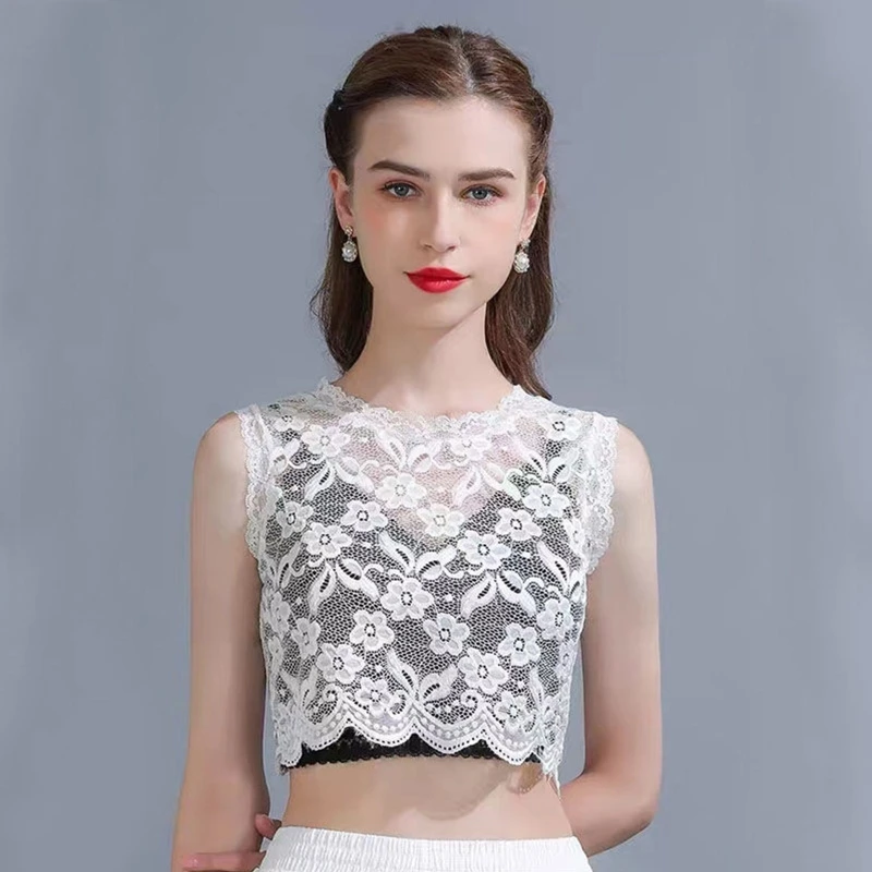 Изысканный топ-труба жилет с круглым вырезом летний кружевной топ без рукавов