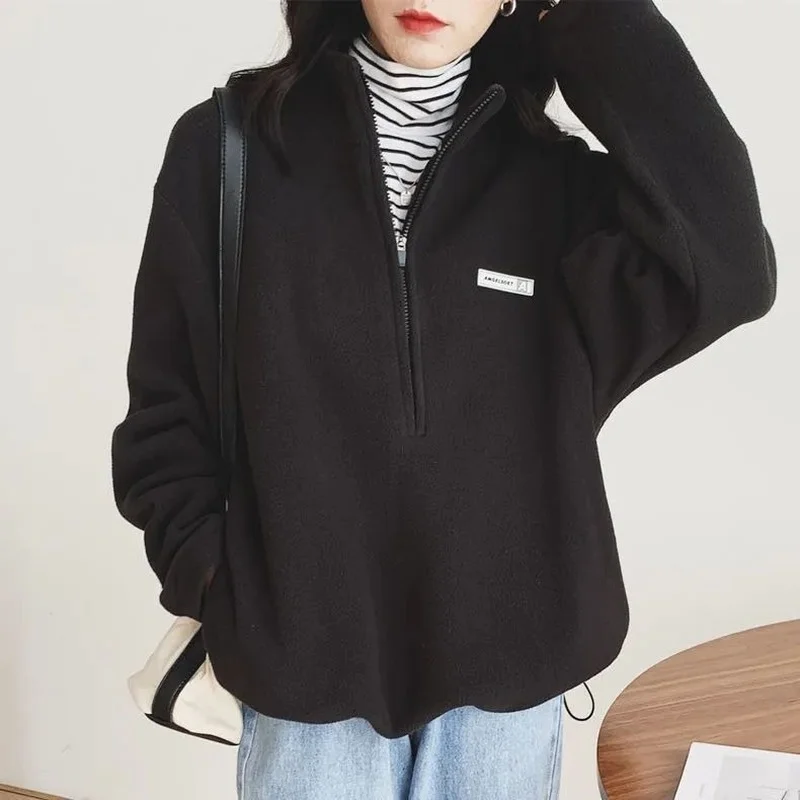 Deeptown Vintage Casual Fleece Women Hoodies Japanese Korean Fashion  Preppy Female Zipper Sweatshirts Winter Loose All-match