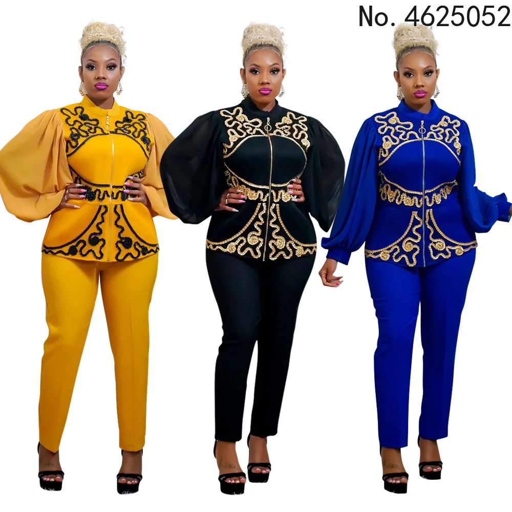 

2022 Дашики, традиционная африканская одежда, комплект из двух предметов, женские африканские топы и брюки с принтом, комплекты африканской о...