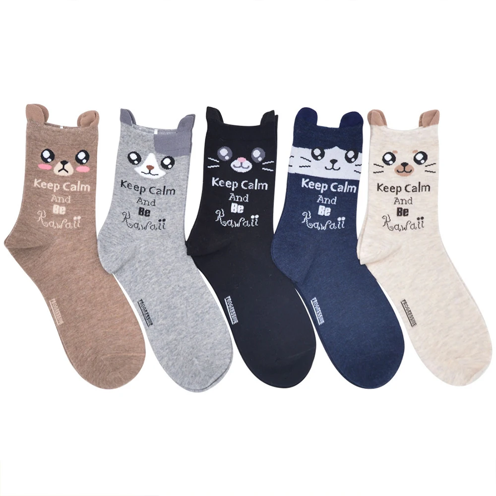 12pairs/Lot Women Cotton Solid Color Dots Colorful Fashion Sock Striped Animal Cat Pattern Cartoon Casual Middle Tube Knit Socks