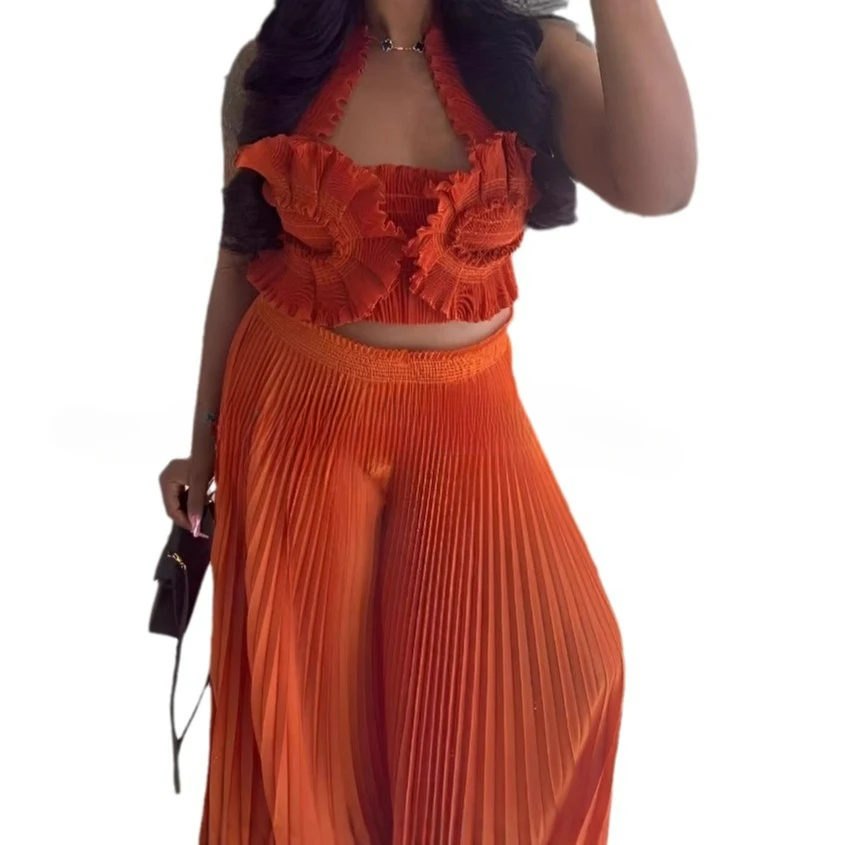 Женский комплект из двух предметов плиссированный топ с V-образным вырезом и юбка