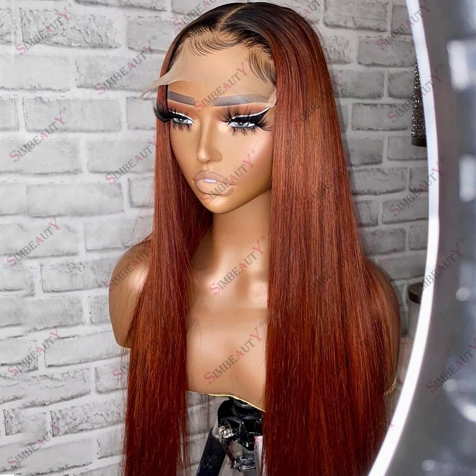 

Silky Straight Ombre Ginger Remy Human Hair Lace Front Wig with Baby Hair Transparent 360 Lace Frontal Full Wigs
