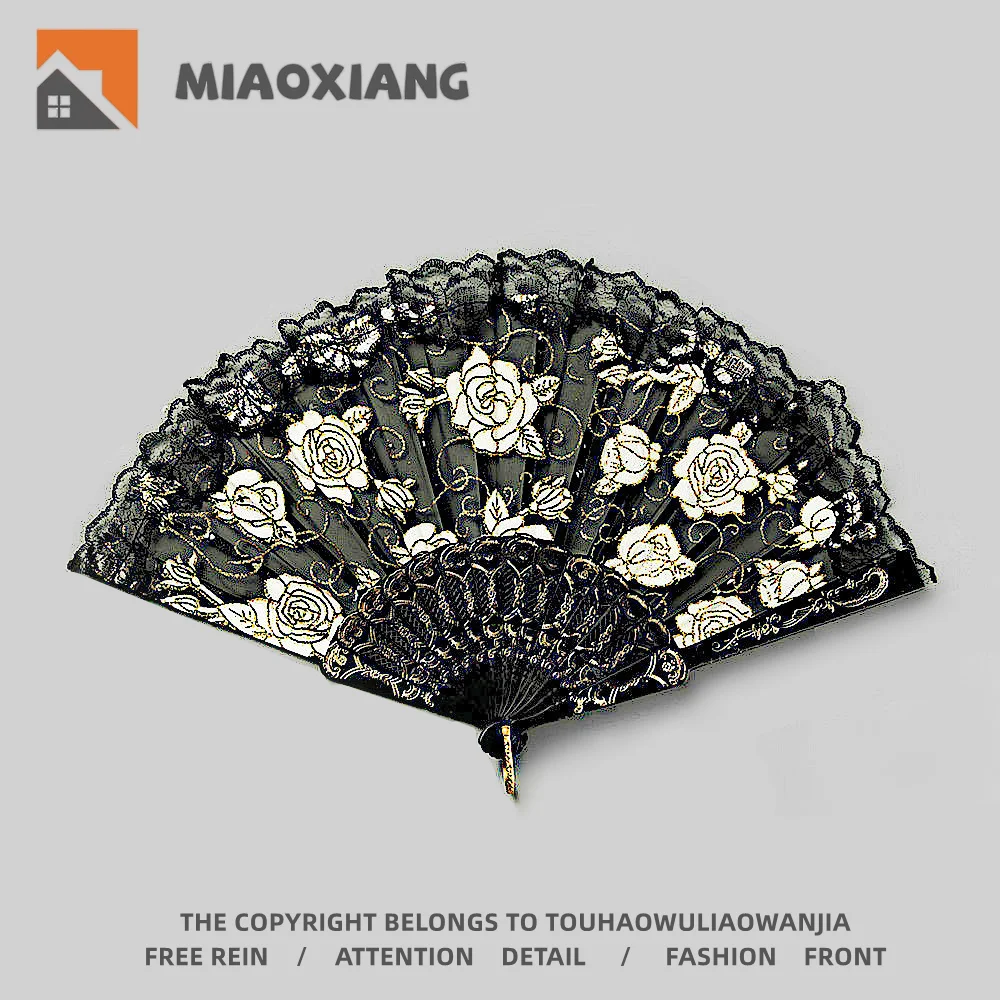 

Rose Dark Fan! Lace Rose Dark Craft Fan Vintage Hand Fan Wedding Feather Fan Japanese Decoration Home Hand Fan Abanicos De Mano