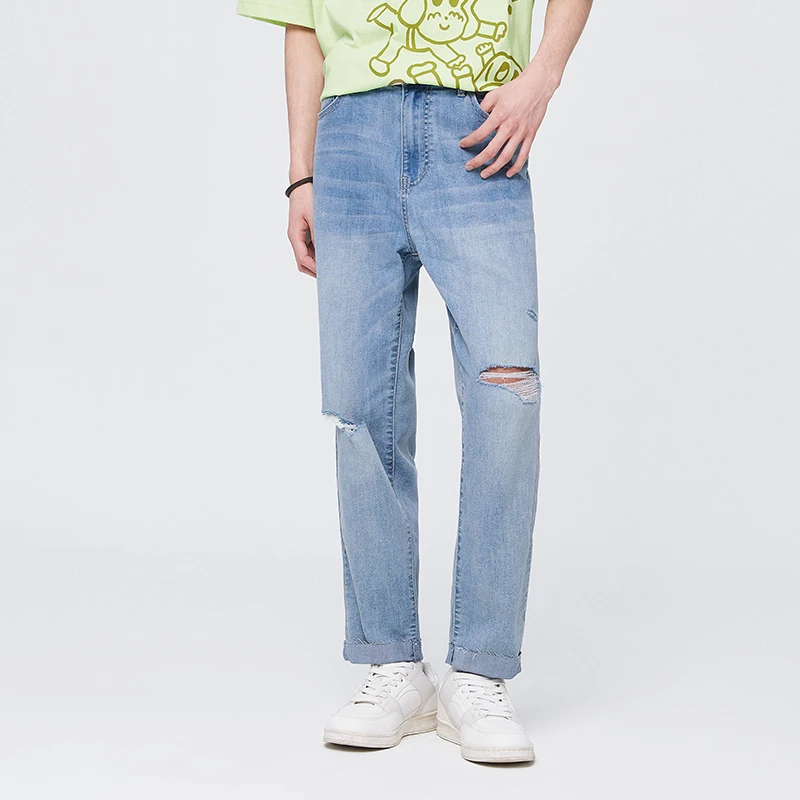 

Конические джинсы Semir в Корейском стиле, модные мужские стильные брюки, облегающие мужские летние новые тренды с разрезом, 2023