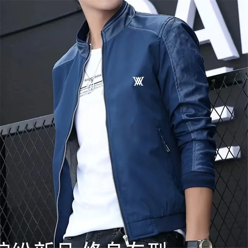 

Spring Autumn Golf wear Men's Thin Pu leather Splicing Golf Jacket Casual Coat Clothing 2022 Mans Bomber Jackets plus Size M-6xl