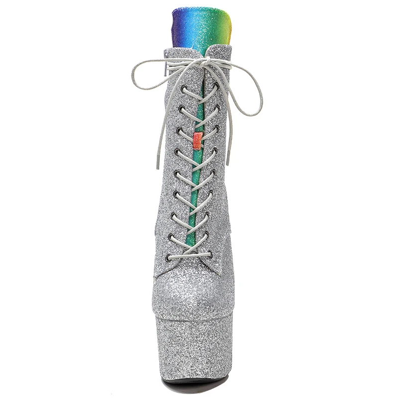 Leecabe 17CM/7Inches snakeskin  with PU two colour upper High Heel platform Boots Closed toe  Pole Dance boot