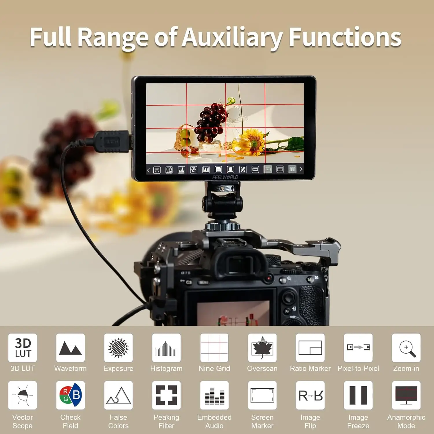 Фото FEELWORLD P6XL 1200nit 6-дюймовый алюминиевый монитор для DSLR-камер со встроенным аккумулятором, сенсорным экраном, 4K HDMI, высокой яркостью №5