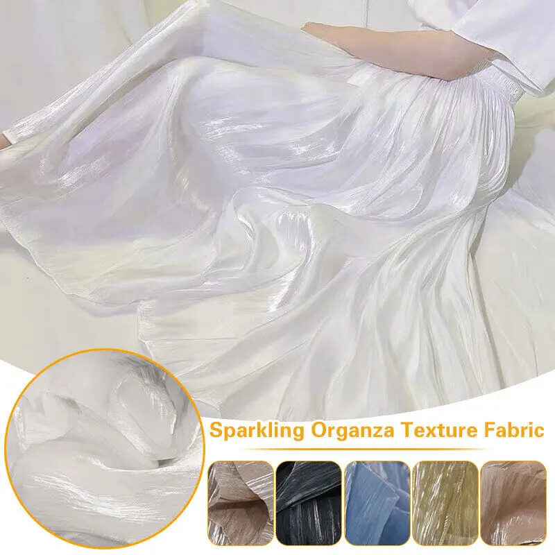Фото Блестящая органза, плиссированная текстурная ткань, сценическое свадебное платье, квилтинг, шитье, юбка, ткань, товары «сделай сам», мерцающий декоративный материал №5
