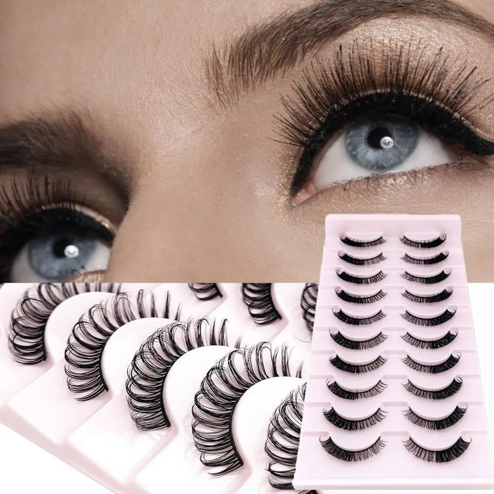 

10 Pairs False Eyelashes Fluffy Natural Look Wispy 3D Curling Faux Mink Lashes Makeup Tool for Female