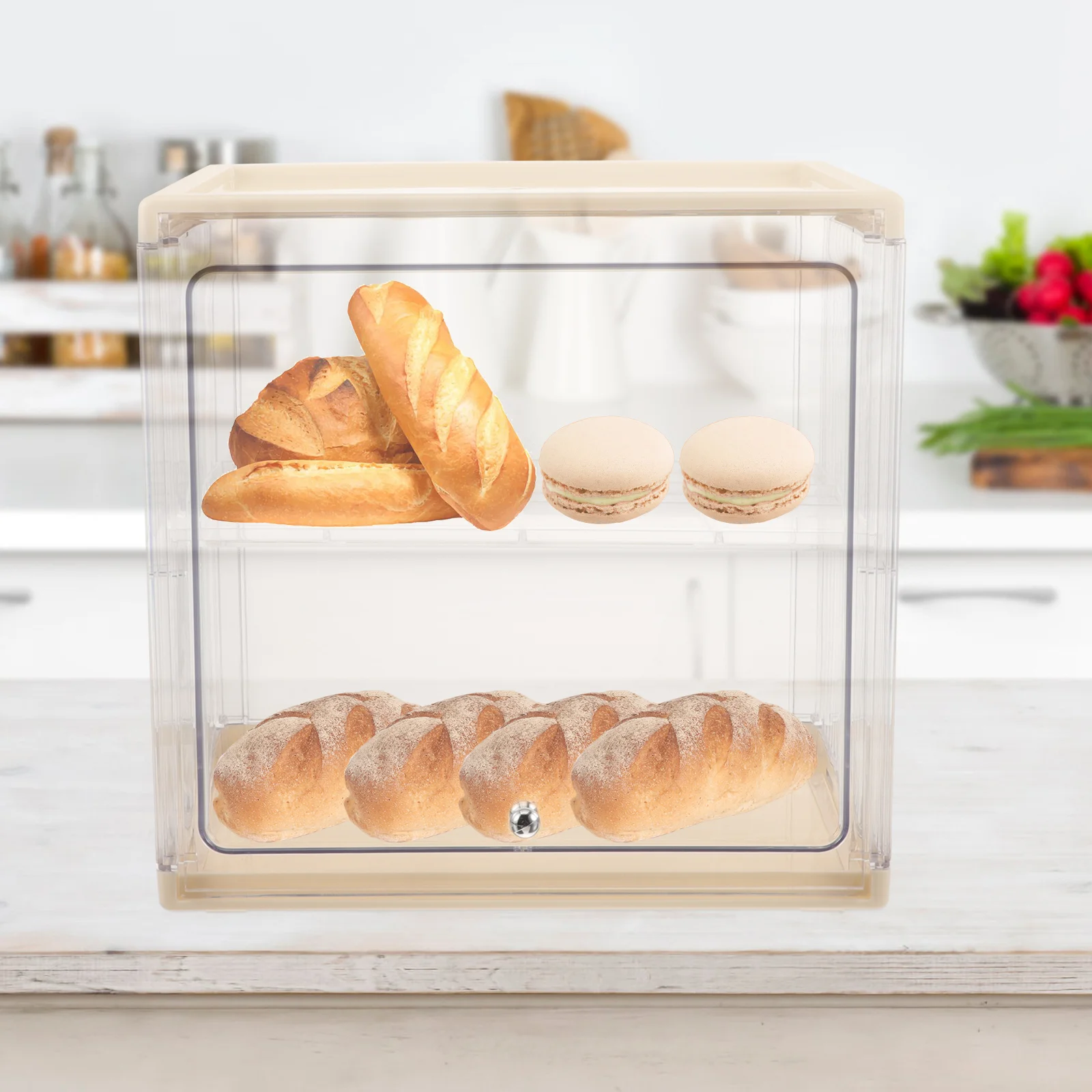 

Bread Holder Clear Container Storage Bin Shop Household Desk Top Shelf Stand Plastic Countertop Bucket Kitchen