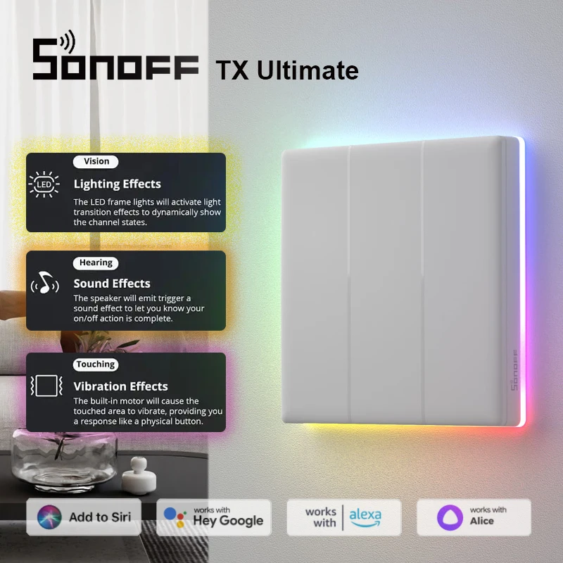 

Умный настенный выключатель SONOFF TX Ultimate, светодиодный сенсорный выключатель с полным сенсорным экраном, с голосовым управлением через Alexa ...