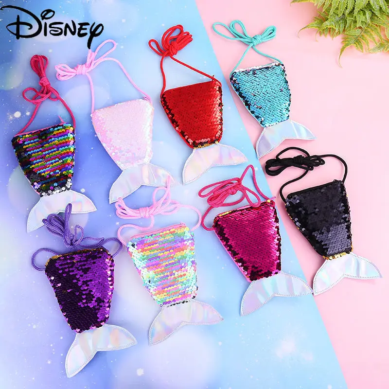 

Disney Mermaid Princess Girls Cartoon Creative Children's One-shoulder Sequin Diagonal Bag Storage Lanyard Coin Purse