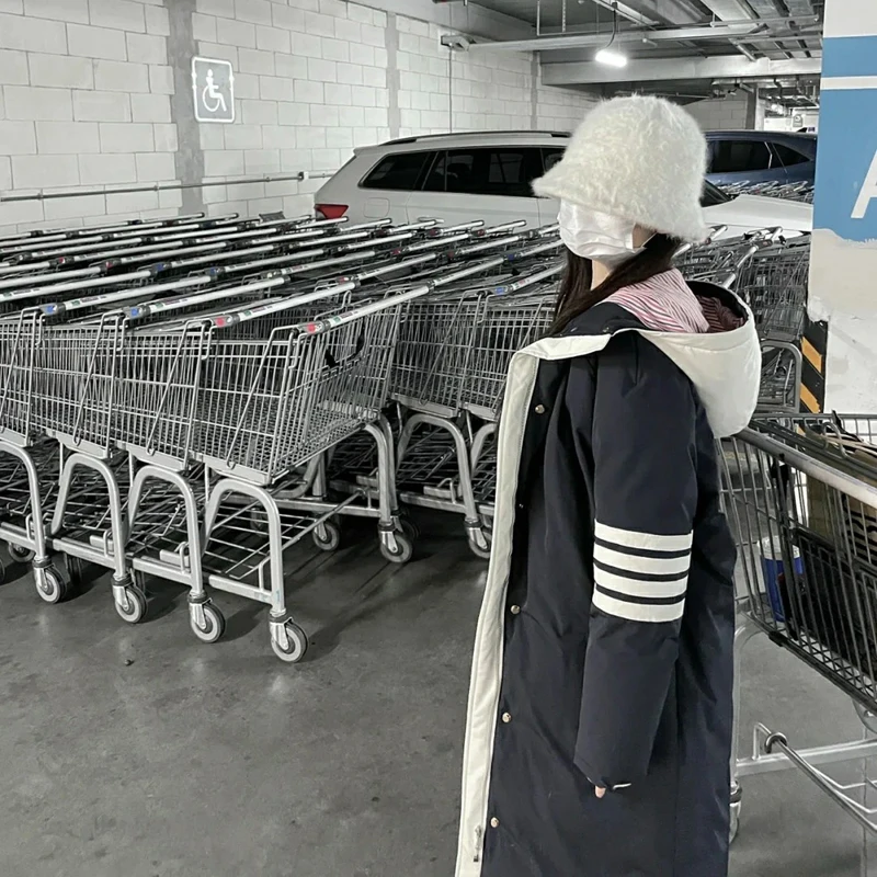 TB THOM Women's Jackets Winter Korean Fashion Brand Down Jackets 4-Bar Stripes Solid Hoodies Overcoats Thick Warm Long Coats