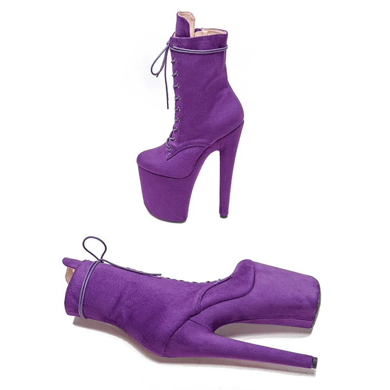 Leecabe  20CM/8inches Purple Suede Pole dance bootie High Heel platform Boots closed toe Pole Dance bootie
