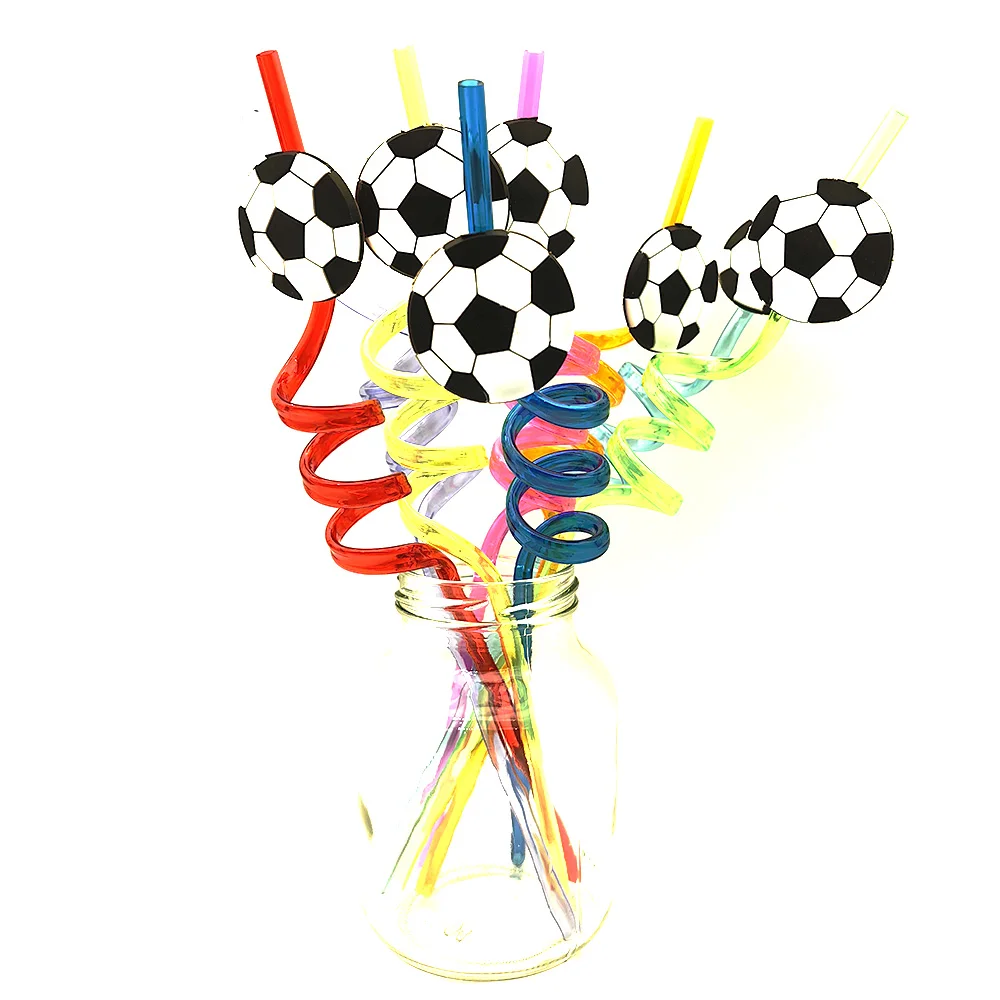 

8pcs Soccer Straws Reusable Football Plastic Straws Football Themed Kids Birthday Drinking Straw Sports Party Favors Decorations