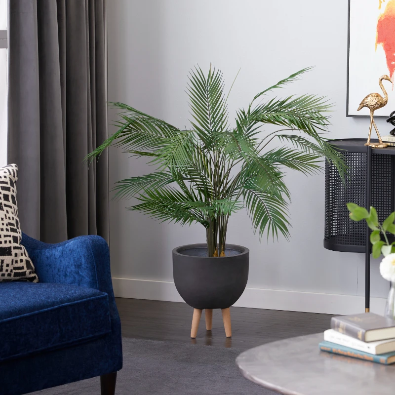 

46" Round Kwai Palm Artificial Plant with Black Round Pot, by