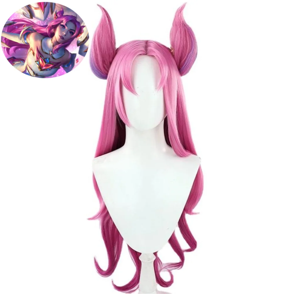 

Game LOL Daughter of The Void Kai'Sa Kaisa Star Guardian Cosplay Wig Ears Anime Long Mixed Color Heat Resistant Synthetic Hair