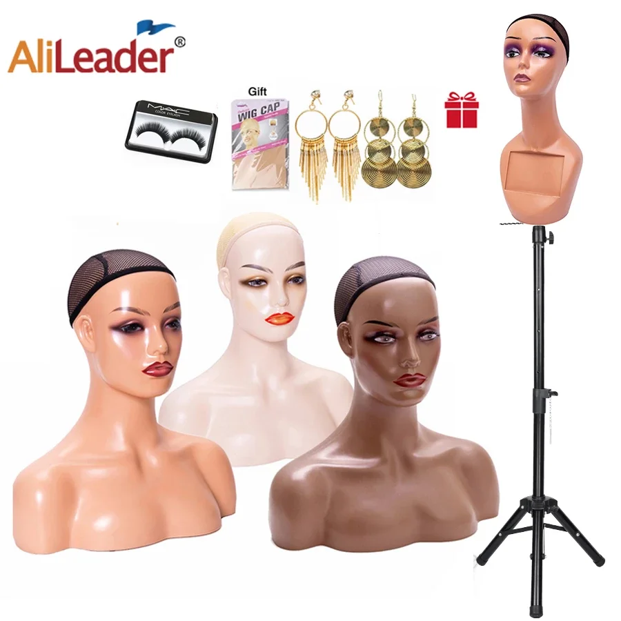 

leeons Realistic Female Mannequin Head with Shoulders for Display wigs Manikin Head for Wig/Jewelry/Makeup/Hat/Sunglass Display