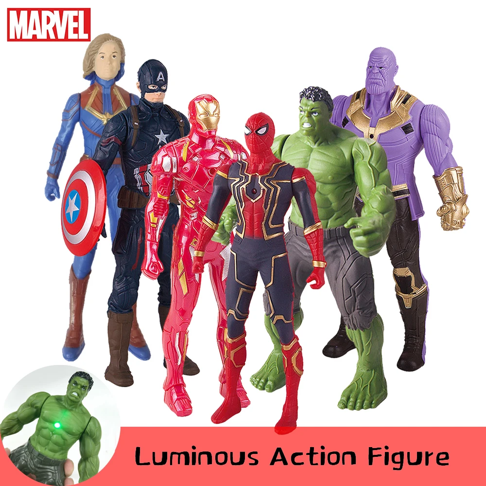 Model Anime Action Figures Spider-man Captain Ironman Luminous Children's Toys Decoration Dolls Gifts