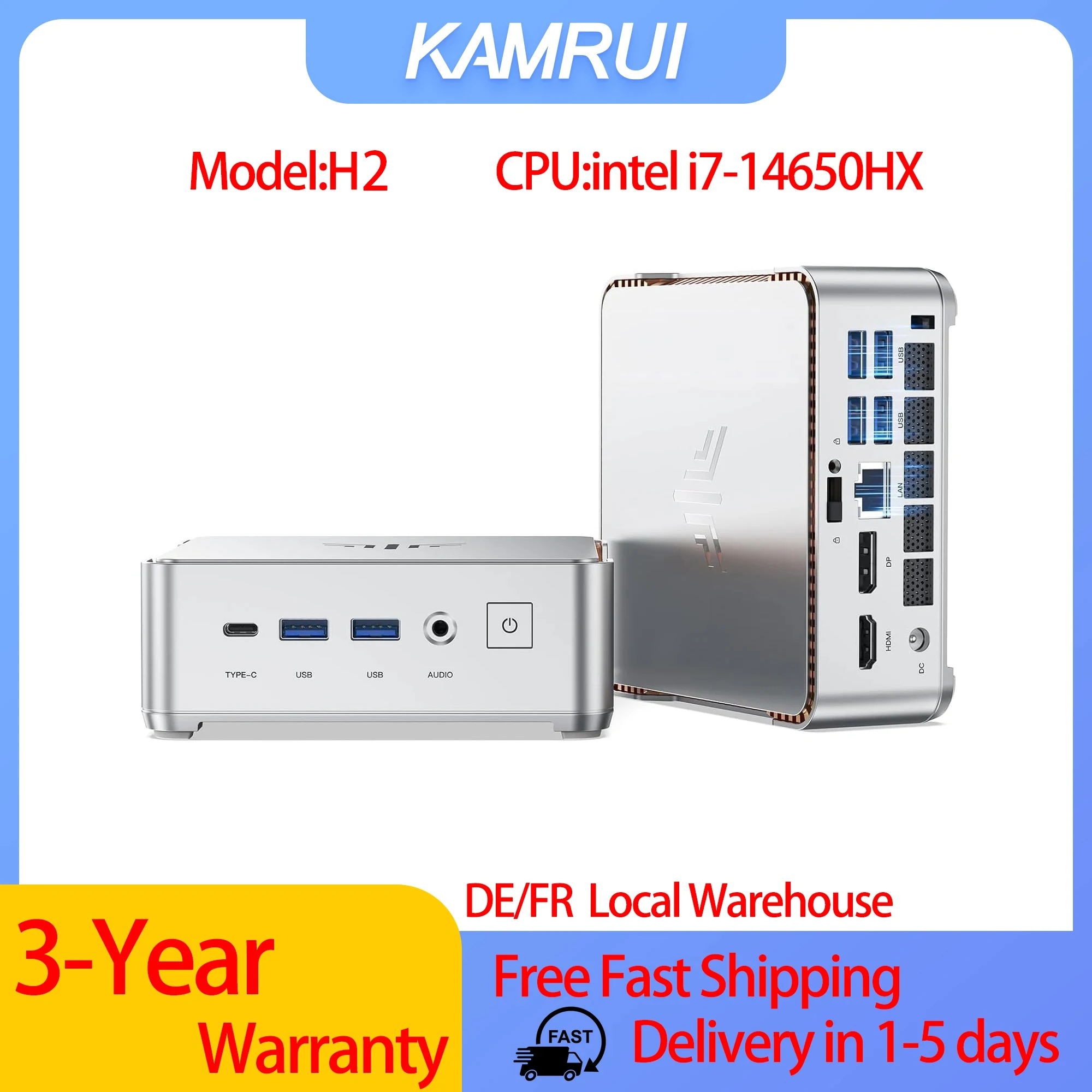 KAMRUI H2 Mini PC Intel Core i7 14650HX Mini Computers 32GB RAM 1TB SSD Desktop PC Triple 4K Display WiFi6 BT5.2 Business Office