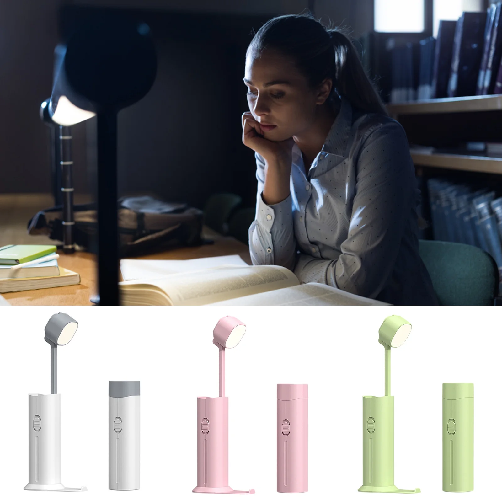 

USB Eye Protection Lights Multifunctional Foldable Night Lights Cordless Energy Saving with Phone Holder for Bedroom Living Room