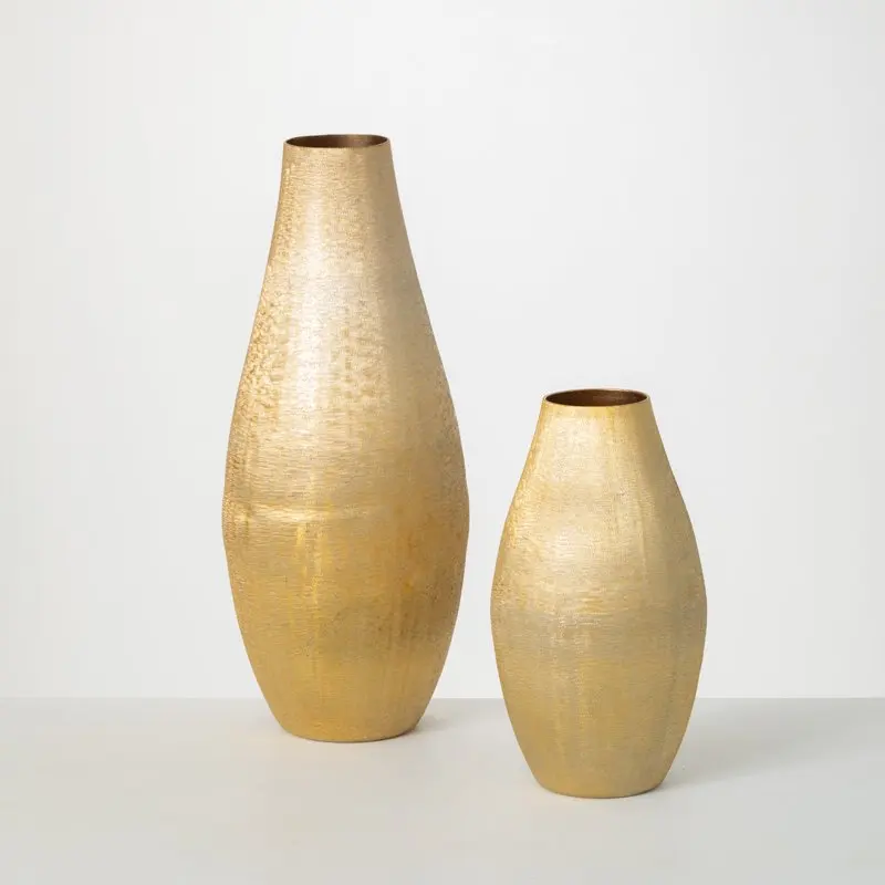 

Lustrous Brushed Gold Metal Vase Set of 2, 18"H & 11.5"H Gold