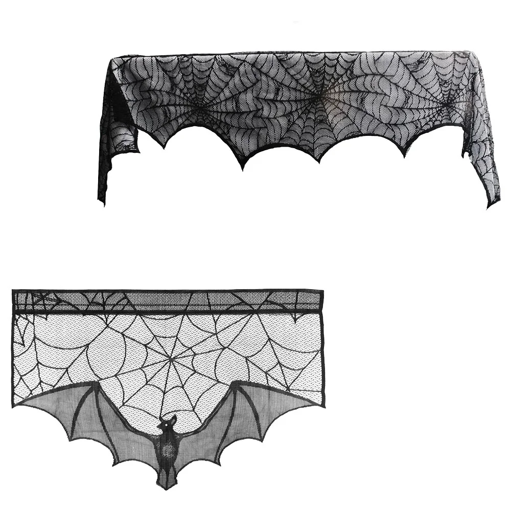 

Fireplace Table Clothcover Spider Lace Bat Decor Tablecloth Topper 3D Scary Web Cobweb Scarf Lampshade Party Curtains Gothic