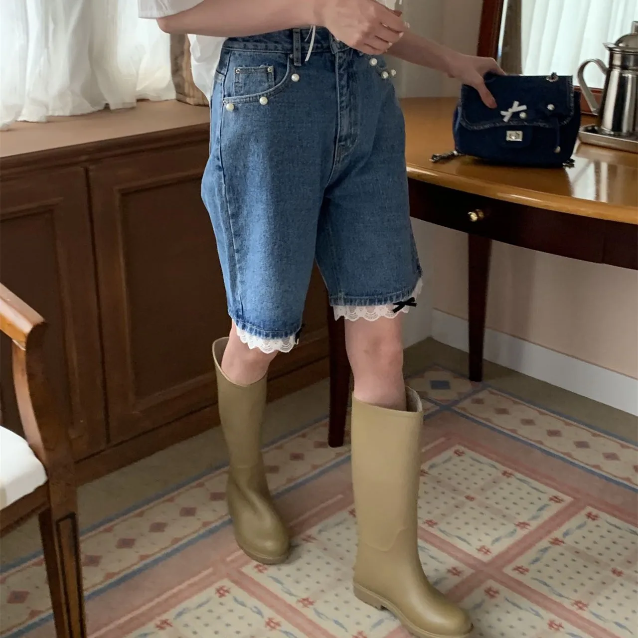 ZHISILAO новые кружевные лоскутные джинсы до колен женские летние винтажные прямые