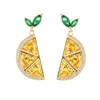 lemon crystal earrings for women gold copper zircon crystal cute fruit stud earrings tropical beach party gifts jewelry