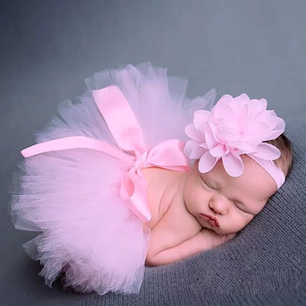 

2pcs/set Cute Baby Girls Flower Hairband Bowknot Tutu Skirt Photo Props