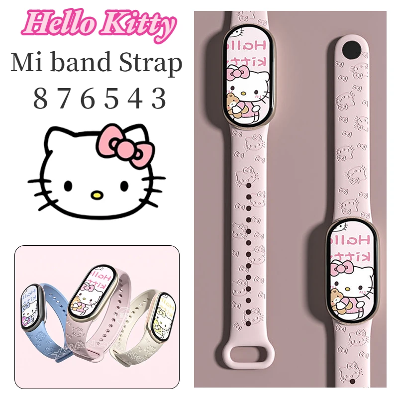 Ремешок Sanrio Hello Kitty для Xiaomi Mi Band 8 7, силиконовый сменный браслет на запястье для Xiaomi Band 6 5 4 3 7 8