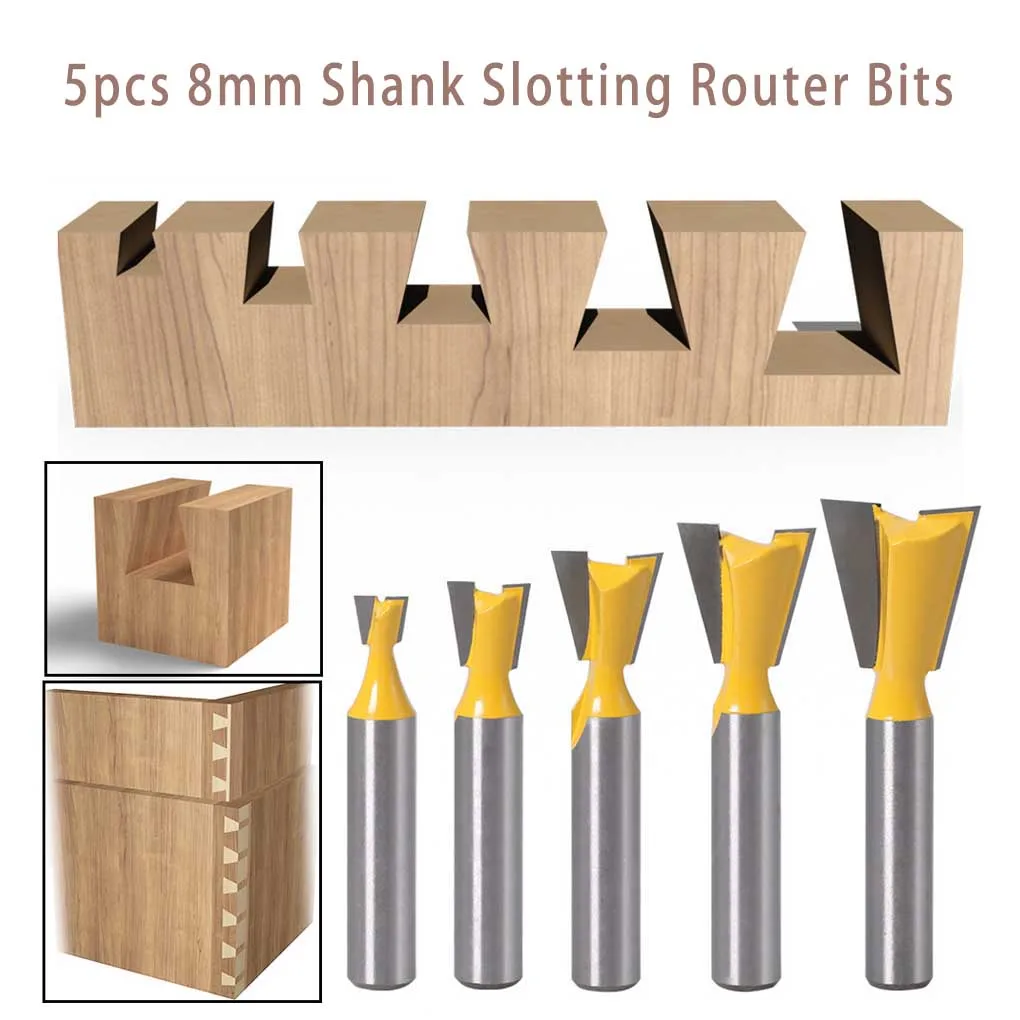 

5pcs 8mm Shank Slotting Router Bits Waterproof Rustproof Rustproof Milling Slicer for Wood Print Circuit Board