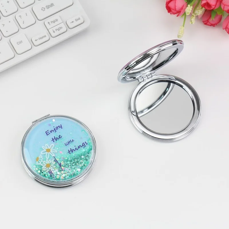 Двустороннее зеркало для макияжа L104 портативное косметическое с блестками и