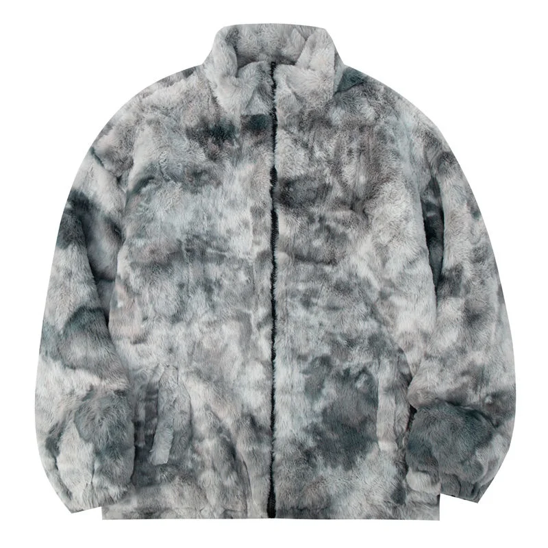 Winter Jacket Men Warm Fashion Casual Thicke Lamb Wool Jacket Men Streetwear Loose Tie Dye Short Coat Mens Oversized Clothes