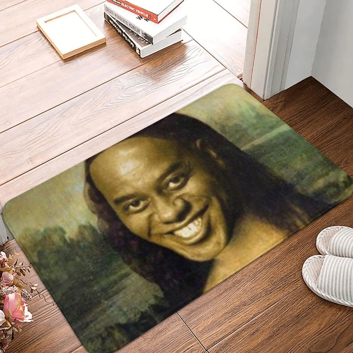 

Ainsley Harriott Meme TV Show нескользящий Придверный коврик Мона Лиза улыбающийся коврик для гостиной спальни Открытый коврик фланелевый современный ...