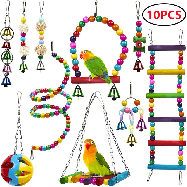 Combination Parrot Bird Toys Accessories Articles Parrot Bite Pet Bird Toy For Parrot Training Bird Toy Swing Ball Bell Standing 2