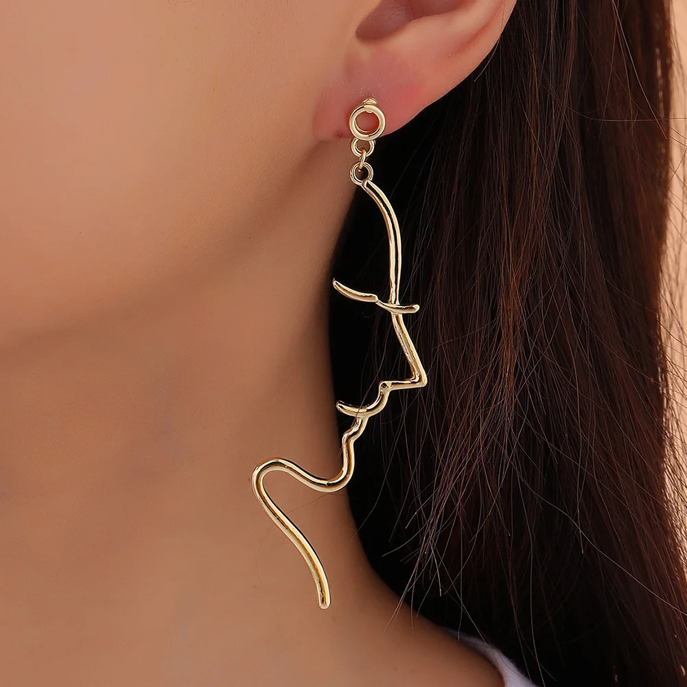 

Alloy Lines Face Earrings 1 Pair Ear Studs Exaggerated Fashion Jewelry Gift Piercing Jewelry Personalized Earrings Earrings