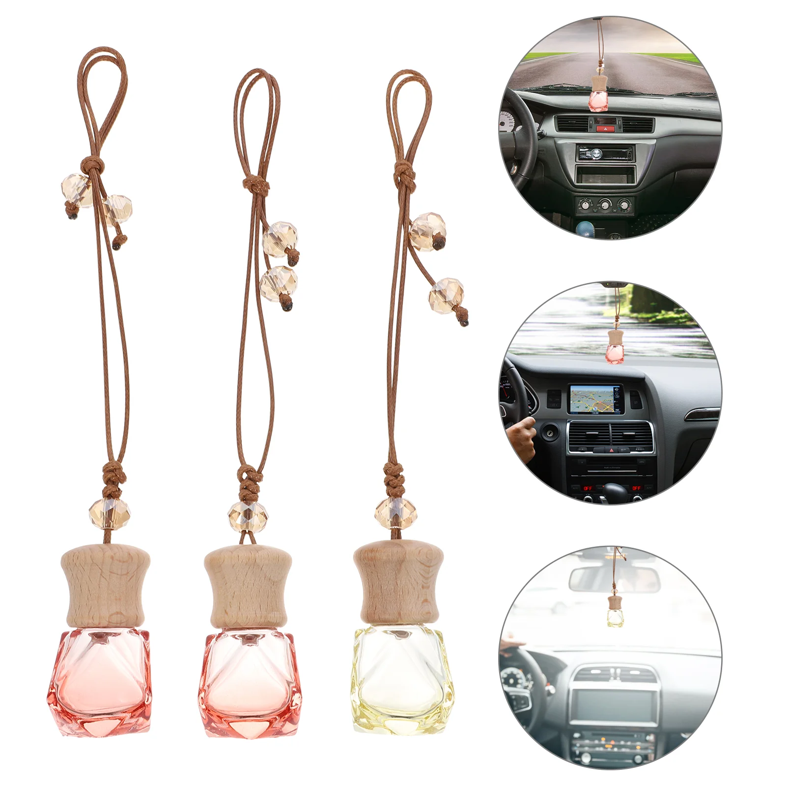 

3pcs Glass Perfume Bottle Pendant Refillable Air Freshener Bottle Car Hanging Decorations Car Air Freshener Diffuser