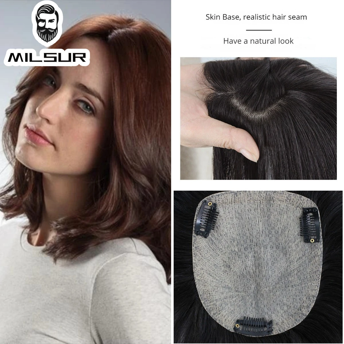 Women Hair Toupee Silk Base Straight Human Hair Topper With 3 Clips Virgin Human Hair Pieces Brown Hair Replacement 12x13