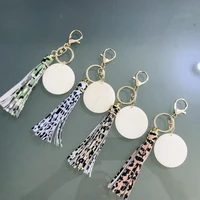 1pc fashion handmade gift pu leather leopard tassel bag pendant metal keychain key accessories