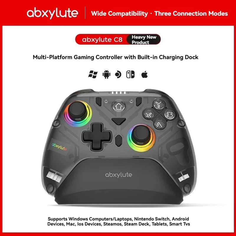 Фото Беспроводной игровой контроллер Abxylute C8 с Bluetooth, три режима подключения, джойстик с датчиками Холла, эргономичная рукоятка, для ПК, Switch, iOS, Android, Steam Deck №4