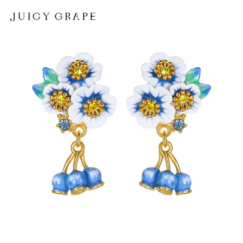 Серьги в виде цветка черники эмалированные серьги бриллианта с покрытием из