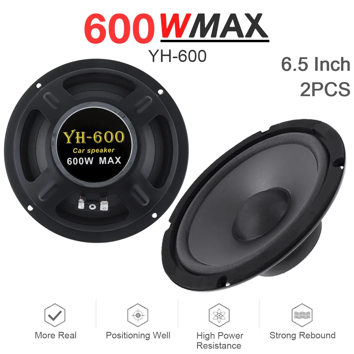 2 Pieces 600W 6.5 Inch 2-Way Car Speaker Auto Door Audio Music Stereo Subwoofer Full Range Frequency Automotive Speakers