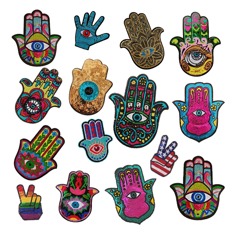 

New Sequins Hand Eyes Icon Patch For Clothes Iron On Garment Accessories DIY Embroidered Applique Decoration Repair Patches